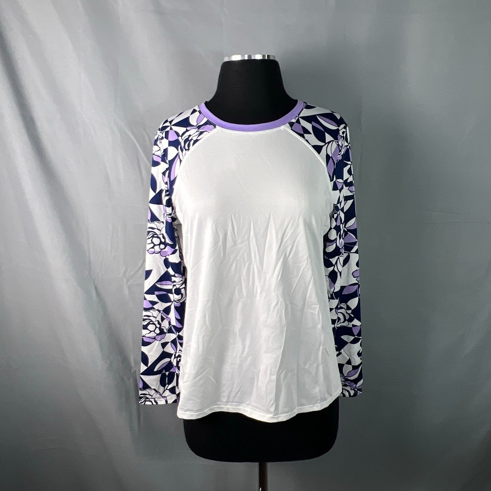 Tail Raglan Rash Guard Shirt Womens M White Purple Abstract Floral Quick Drying